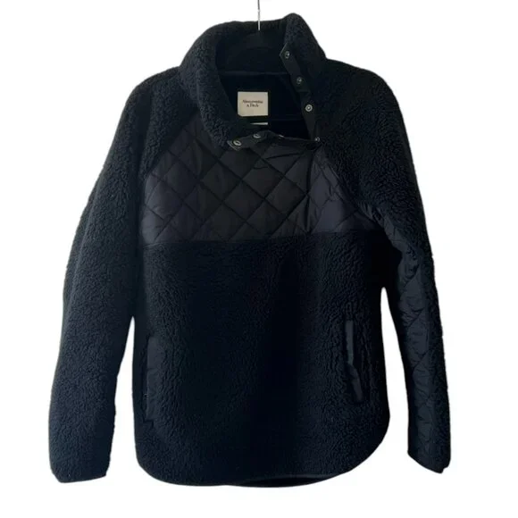 Women's Abercrombie & Fitch Black Asymmetrical Fleece Quilted Coat Size Small - Picture 1 of 5